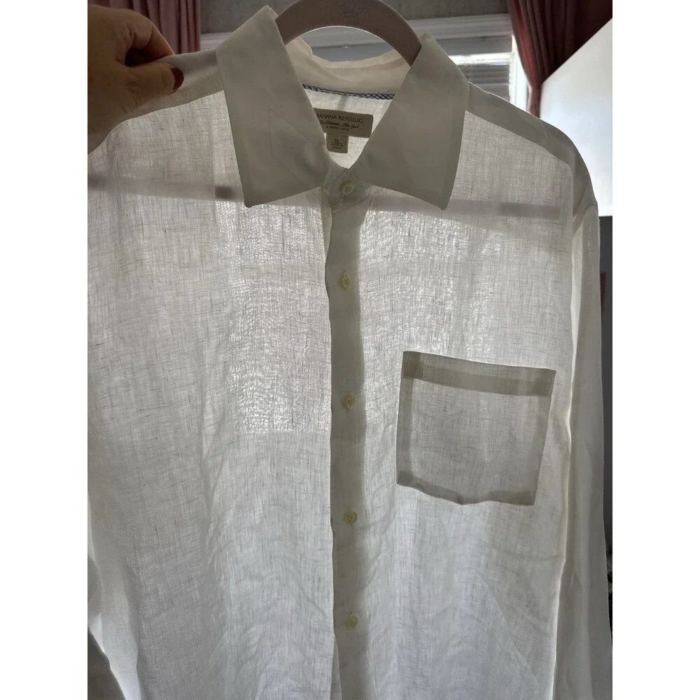 NWOT Banana Republic 100% Linen White XL Mens Shirt Long Sleeves